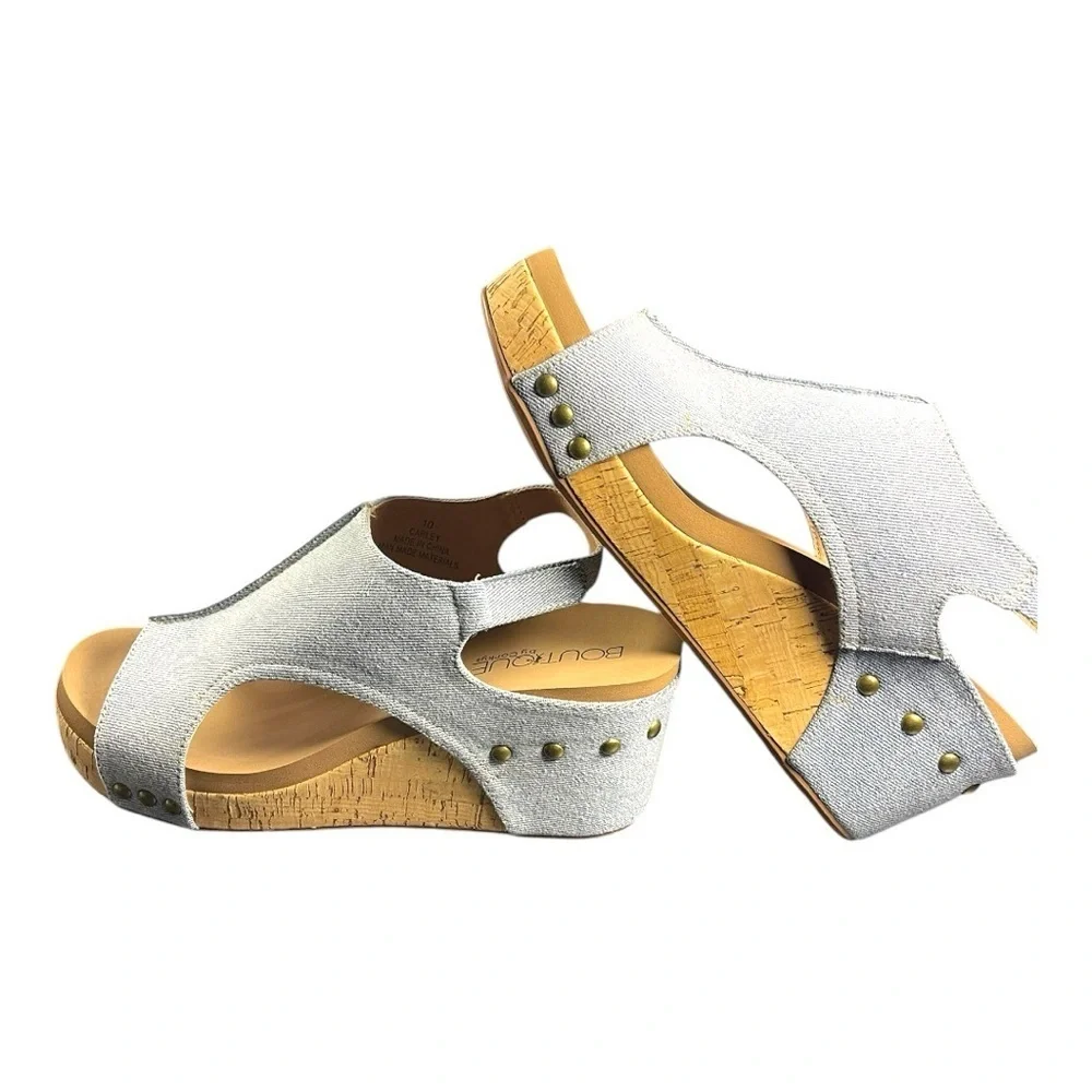 Corkys “Carley” Denim Wedge Sandals - Size 10
